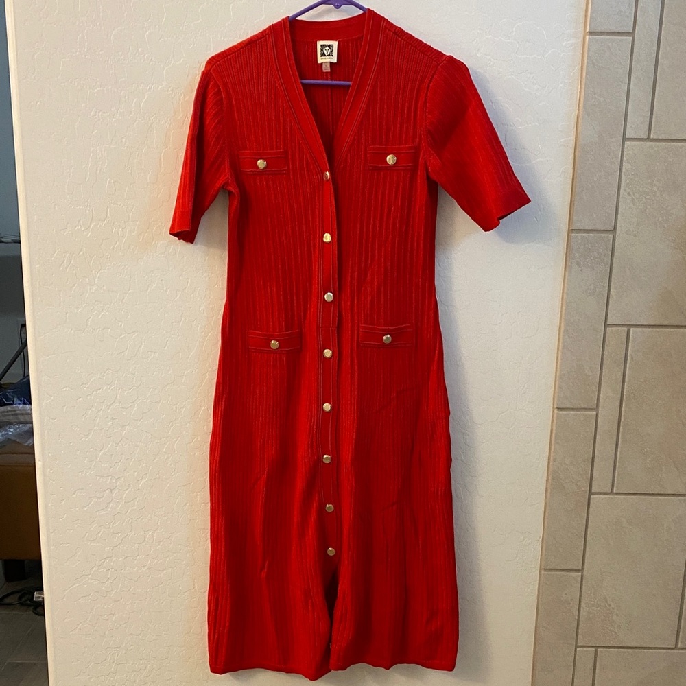Anne Klein Vibrant Red Long Sleeve Dress